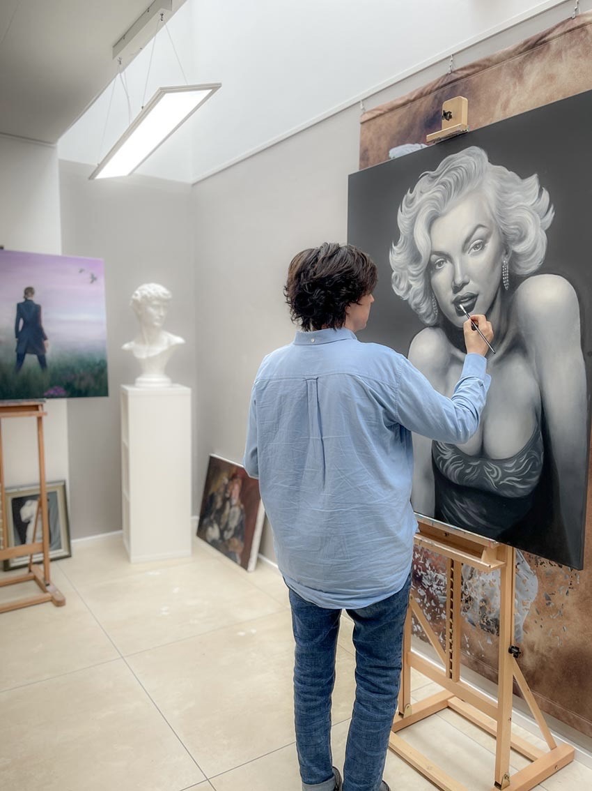 Grisaille Malerei - Marylin Monroe, gemalt von Martina Pellegriti